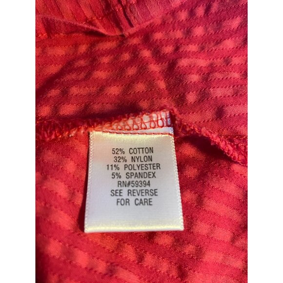 pink ruched textured collared short sleeve button front top stretch cotton - Picture 6 of 9